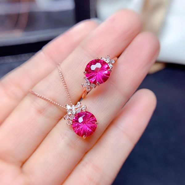 Set di gioielli da sposa moda donna rosa rosso cristallo zircone diamante oro rosa anello aperto ciondolo collana fidanzata regalo di compleanno per feste