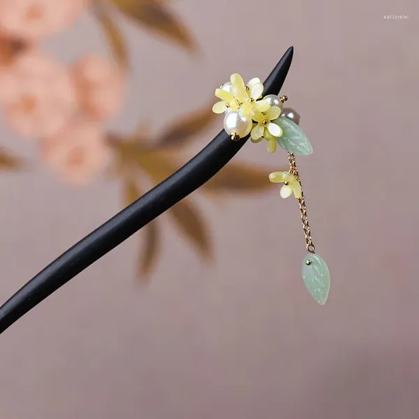 Grampos de cabelo sândalo osmanthus hairpin feminino antigo de madeira ébano chinês moderno simples atacado