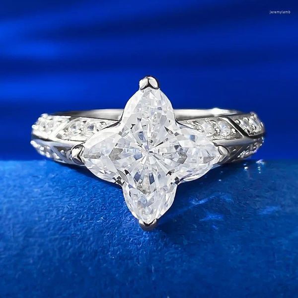 Кольца кластера Четырехугольное нерегулярное кольцо с высокоуглеродистым бриллиантом для женщин 925 Серебряные ювелирные изделия для рук Трансграничная Европа и Америка