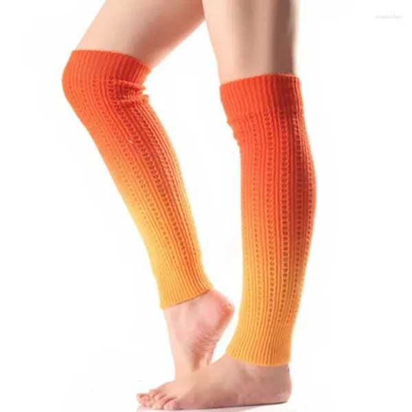 Meias femininas gradiente malha pilha moda japonesa lã perna capa retro cor solta moda tornozelo mais quente longo