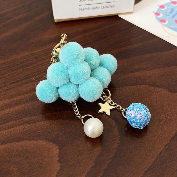 Schlüsselanhänger 2023 Nette Macaron Farbe Plüsch Ball Wolke Design Schlüsselanhänger Mädchen Auto Schlüsselanhänger Frauen Tasche Charme Anhänger Mode Ring