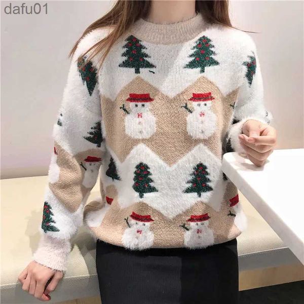 Maglioni da donna 2023 Brutto maglione di Natale autunno e inverno nuova moda ispessimento ippocampo pupazzo di neve di Natale maglione cappotto femminileL231024