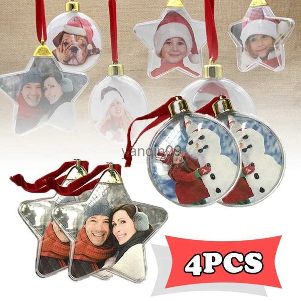 Decorazioni natalizie 4 pezzi Palline di Natale con inserto fotografico Regalo personalizzato personalizzato Decorazioni per l'albero Clip con sfera per foto Ciondolo trasparente HKD231024