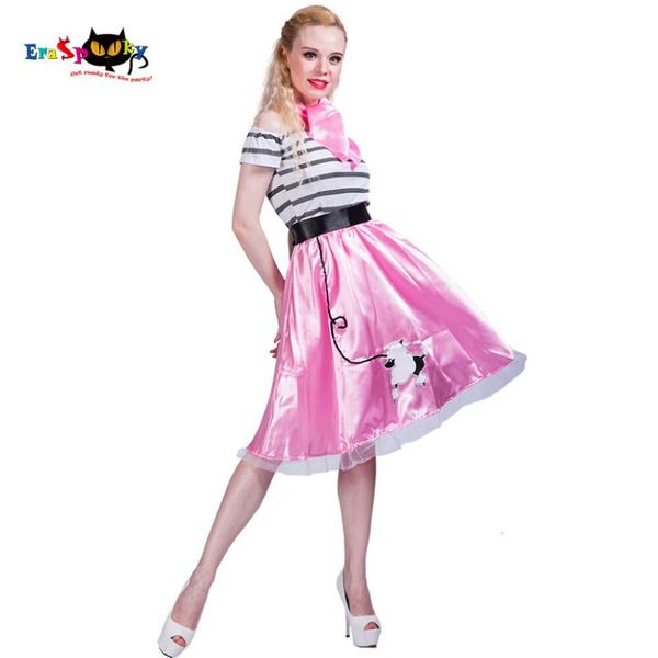 Cosplay 80s retro feminino sexy rosa poodle saia menina traje listrado cosplay festa vestido de dança roupa adulto senhora trajes de halloween