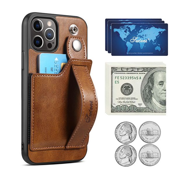 Capa de telefone carteira de couro com alça de pulso com suporte para iphone 15 14 13 12 11 pro max