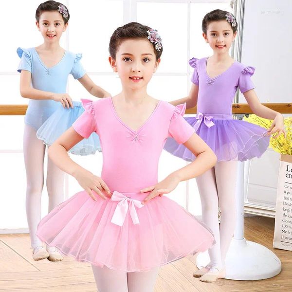 Платья для девочек, детская балетная юбка-пачка, хлопковое гимнастическое трико, платье, одежда для латинских танцев