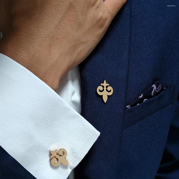 Collana Orecchini Set Spilla da uomo Gemelli Simbolo Smerigliato Camicia Gemello Oro Argenteo Nero Gioielli in acciaio inossidabile Regali per il padre