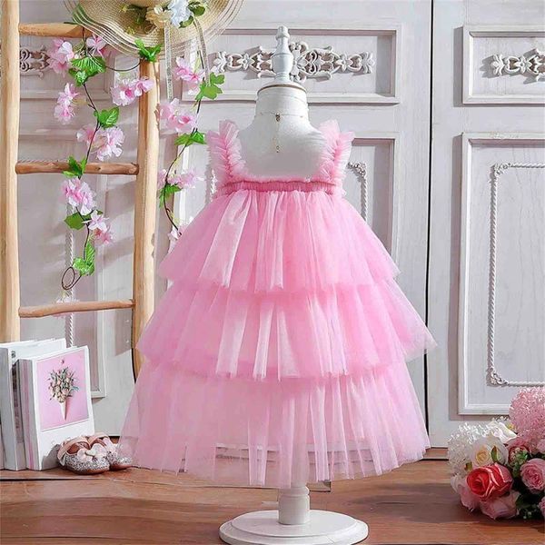 Mädchen Kleider Kleinkind Baby Mädchen Kleid Sommer Rosa Neckholder Layered Puffy Geburtstag Party Urlaub Outfits