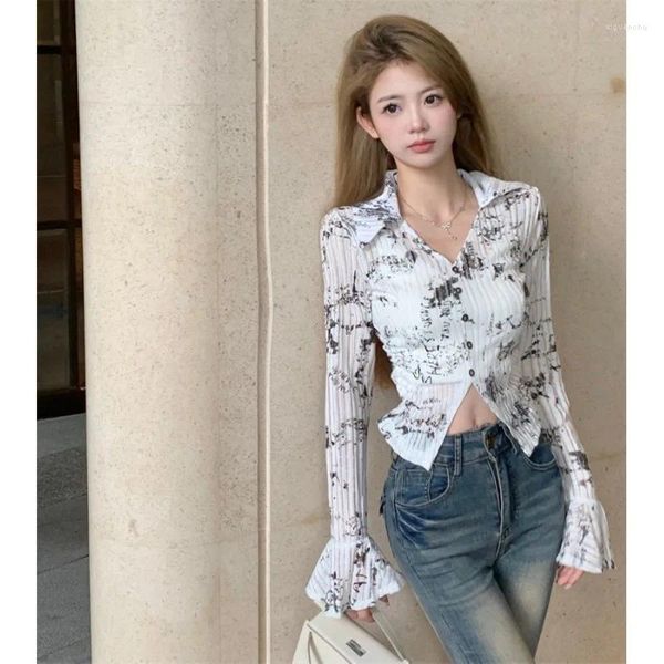 Frauen Blusen Reine Sexy Mädchen V-ausschnitt Langarm-shirt Herbst drehen-unten Kragen Slim Fit Einreiher Top mode Weibliche Kleidung