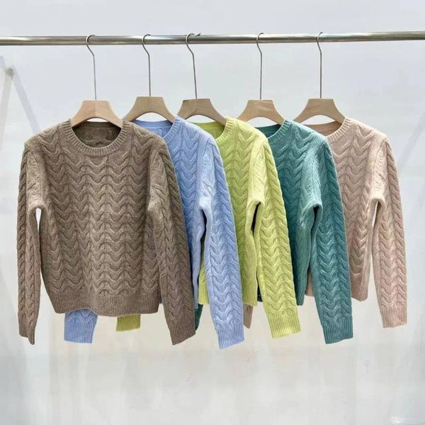 Kadın Sweaters Düz Renk Örgü Sweater Kaşmir Bükülmüş Basit ve Şık Gider O-Neck 2023 Kadın İçin Sonbahar Kış Jumper