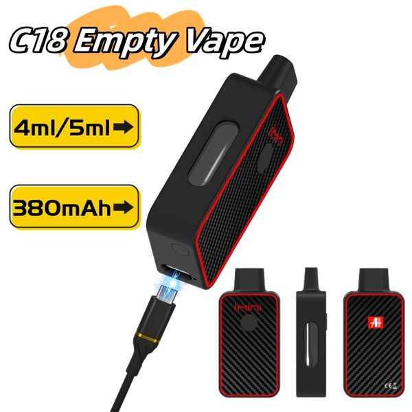 2023 mais vendido 4 ml de 5ml 5ml Vaporizador descartável Cartucho de bobina de cerâmica 380mAh Cenagem de vaporizador de óleo grossa recarregável com porta de carregamento de porta