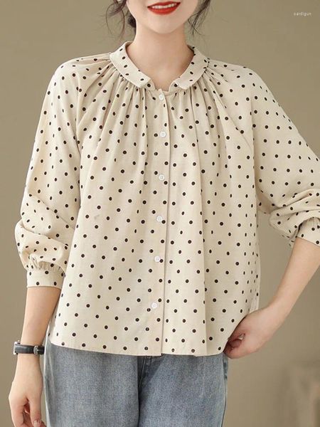 Blusas femininas manga longa camisa casual chegada 2023 outono estilo coreano vintage bolinhas all-match solto feminino tops camisas b2915