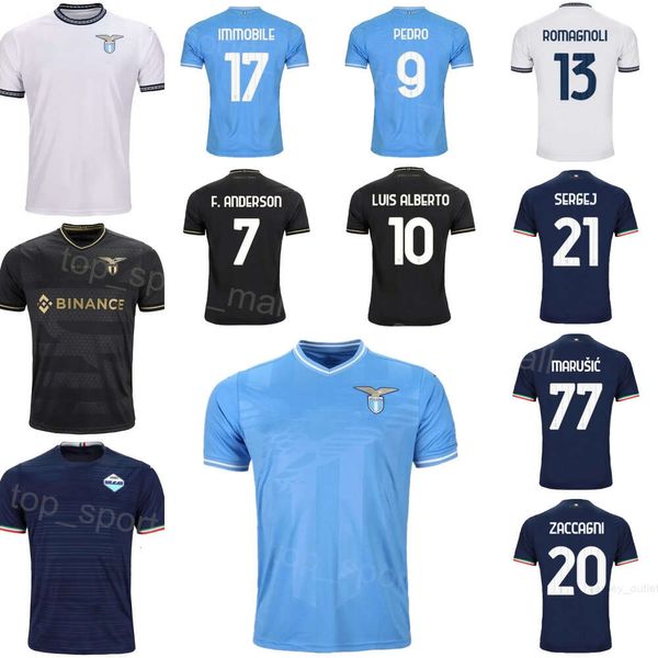 23-24 Club Squadra Calcio Lazio 7 Maglie Felipe Anderson 10 Luis Alberto 17 Ciro Immobile 94 Ivan Provedel 19 Maglia da calcio Valentin Castellanos Kit Nero Blu Bianco