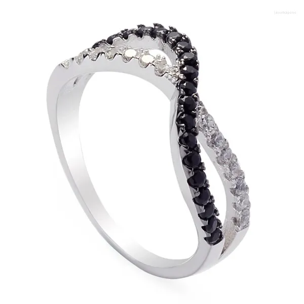 Anelli a grappolo Eulonvan Wedding Gioielli in argento sterling 925 per donna Zirconia cubica in bianco e nero Nobile generoso S-3745 Taglia 6 7 8 9