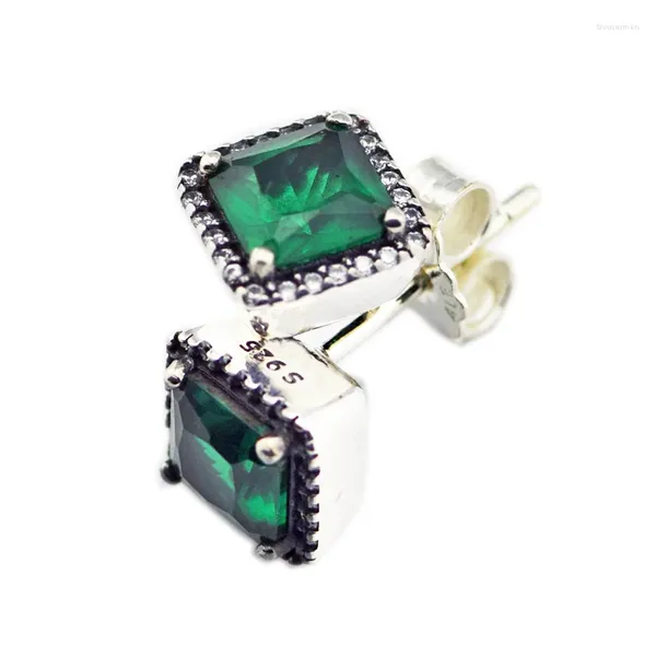 Brincos de garanhão 925 prata esterlina jóias quadrado verde studs charme moda para presente de aniversário feminino