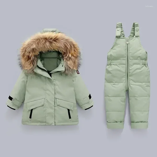 Casaco para baixo crianças conjunto de roupas de inverno pato com capuz jaqueta macacão meninos roupa casaco do bebê da criança meninas parka crianças snowsuit