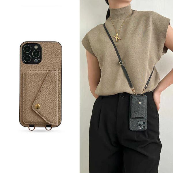 Handyhüllen Umhängetasche mit Riemen aus Leder für iPhone 13 11 12 11pro 14pro max 12mini x xr xs Brieftasche Kartenhalter Telefonabdeckung G2310244PE-3