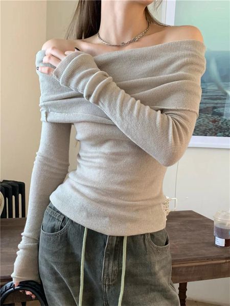 Женские свитера Alien Kitty, универсальные топы с разрезным вырезом, женские шикарные однотонные осенние сексуальные нежные пуловеры с длинными рукавами приталенного кроя, 2023 г.