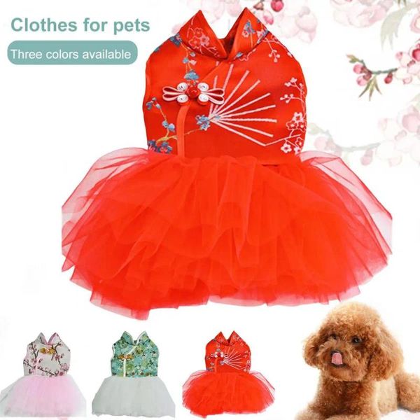 Abbigliamento per cani Pet Tang Suit Gonna Stile cinese Dress-up Cani delicati sulla pelle Abito in tulle Cheongsam per anno