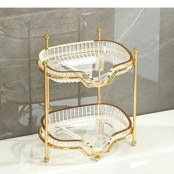 Pratos de sabonete banhados a ouro Caixa de sabonete acrílico Multi-camada Rack de armazenamento Doméstico Acessórios de banheiro Forma de prato Caixa de sabonete Decoração de casa 231024