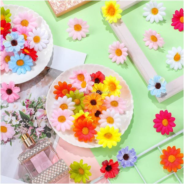 Ghirlande di fiori decorativi artigianali Mini capolini tessuto margherita seta finto girasole per scrapbooking cucito abbellimento matrimonio domestico Amxyv