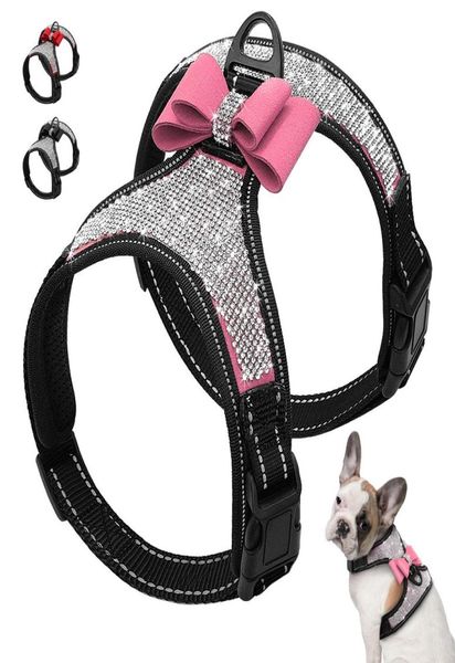 Pettorina per cani riflettente Nylon Pitbull Pug Pettorine per cani di piccola taglia media Gilet con strass scintillanti Bowknot Accessori per cani Forniture per animali domestici8327063