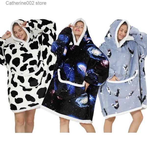 Women's Sleep Lounge Winter Cow Cat Cat Hoodie coperta Oversize Ultra Plush per adulti da donna Coppia con cappuccio in pile Sherpa TV con cappuccio per bambini indossabile T231024