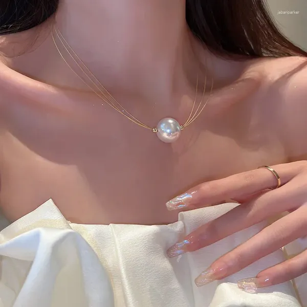 Anhänger Halsketten Koreanische Luxus Mehrstufige Goldene Kette Halskette Imitation Große Perle Für Frauen Mode Schmuck Geschenk Großhandel