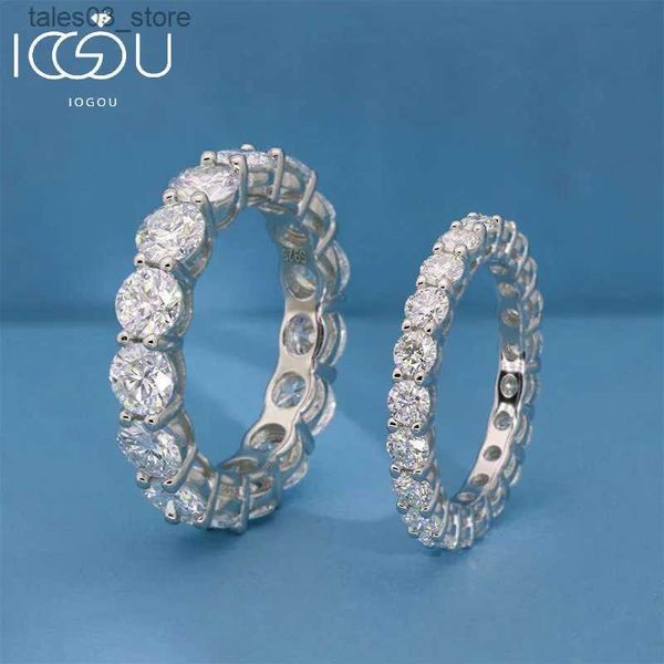 Alyans Iogou Kişiselleştirilmiş Moissanite Tam Sonsuzluk Bantları 925 Kadınlar için Gümüş Yüzük Kız İnce Mücevher 5mm 3mm D Moissanit Ring Q231024