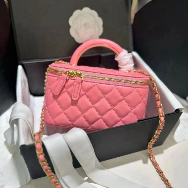 Com espelho mulheres designer maquiagem saco de alta qualidade pele de carneiro diamante treliça lidar com vaidade caixa tote sacos crossbody ombro caso cosmético bolsa de luxo totes