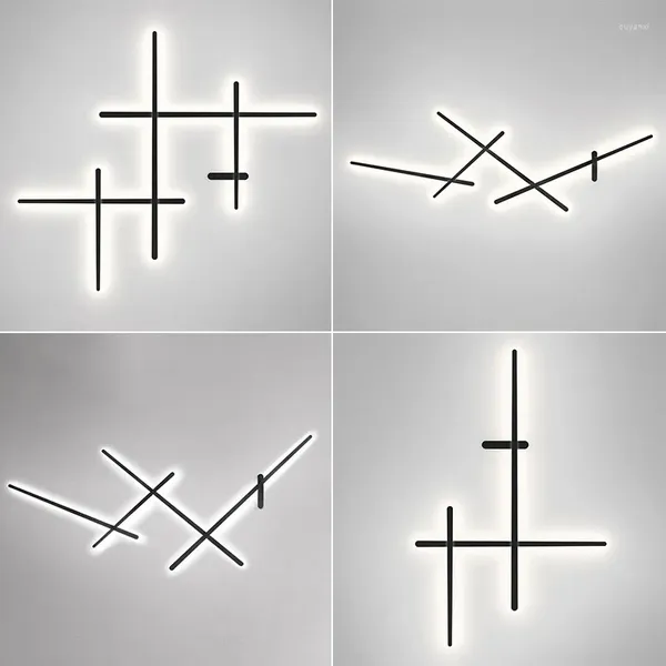 Lampade da parete Creatività nordica minimalista Linea di lusso Luce a LED Irregolare Nero Sfondo bianco Decorazione Soggiorno Camera da letto Corridoio