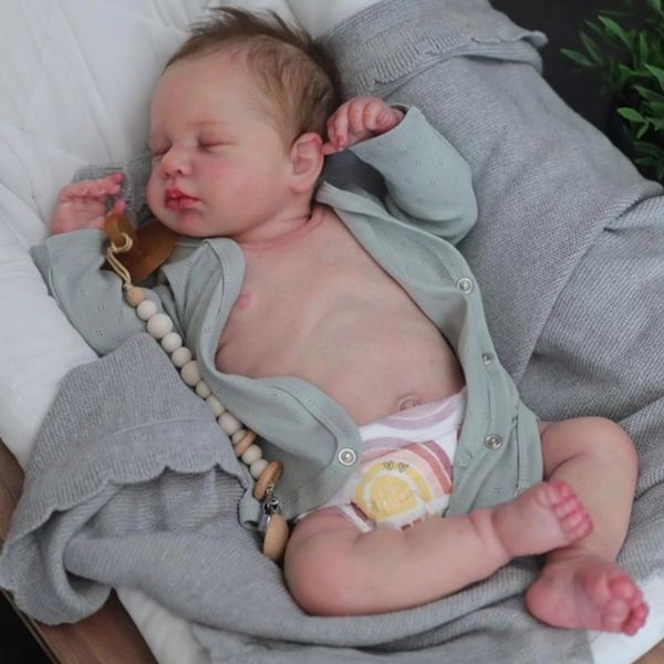 50CM Reborn Baby Doll Vollsilikon Vinyl Körper Weiche Puppen Junge/Mädchen Loulou Bemalte Babypuppe mit verwurzelten Haaren als Geschenk für Kinder