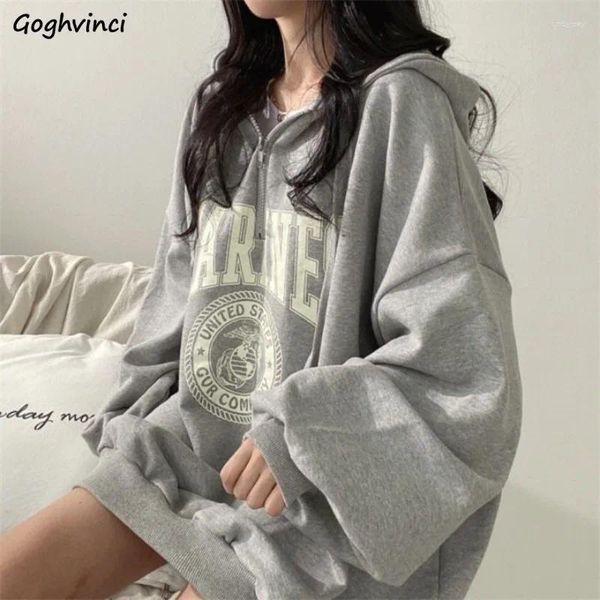 Hoodies femininos outono zíper para mulheres moda solta faculdade harajuku streetwear casual all-match estilo coreano bonito adolescentes simples chique