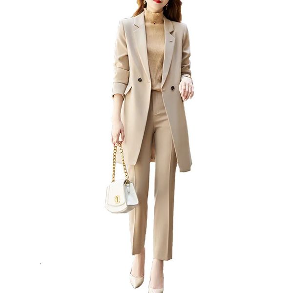 Abiti da donna Blazer High End Office Professional Blazer da donna Pantaloni 2 pezzi Set Moda autunnale Giacca lunga da donna sopra abito da lavoro Pantaloni casual231023