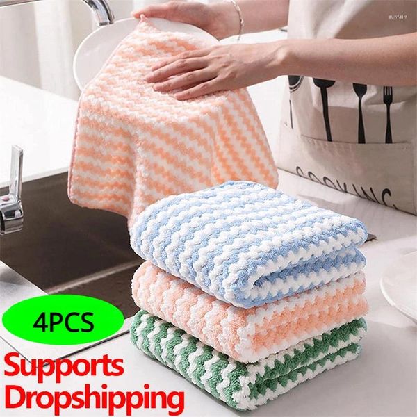 Havlu 1/2/4 PCS Mutfak Temizlik Bezi Coral Polar Dishcloth Süper Emici Yıkama Pedi Islak ve Kuru Günlük Kullanım Ev