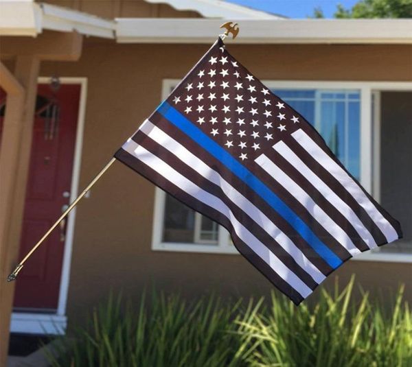 90 cm x 150 cm USA Sottile Linea Blu Bandiera Ufficiale delle forze dell'ordine Polizia americana Bandiera nera bianca e blu con occhiello in ottone LJJP1156662445