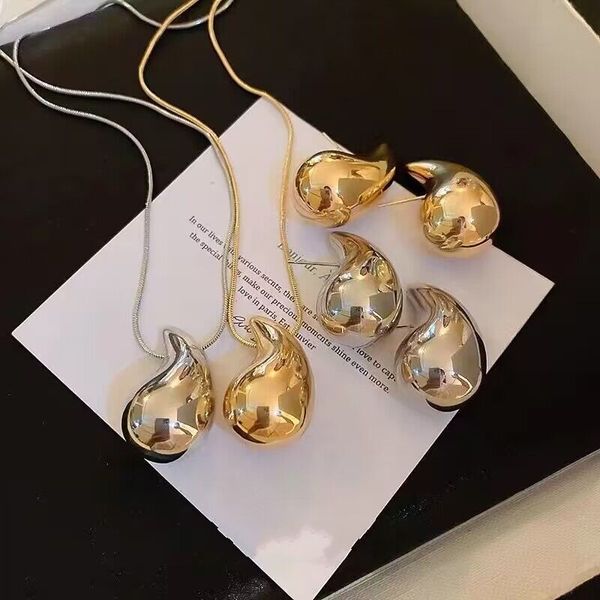 Hochglanzpolierte Damen-Halskette mit Wassertropfen, Ohrringe, 750er Edelstahl, Liebe, 18 Karat Silber, Gold, kein Logo, Schmuckset, Weihnachtsgeschenk