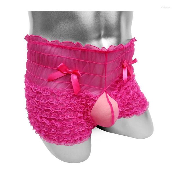 Unterhosen Blumenspitze Sissy Höschen mit Penisbeutel Männer Unterwäsche Sexy Dessous Rock Clubwear Rüschen Bloomers Shorts