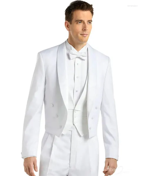 Ternos masculinos xale lapela blazer calças noivo sob medida vestido de casamento masculino smoking branco 3 pçs (jaqueta calças colete) jantar festa wear terno
