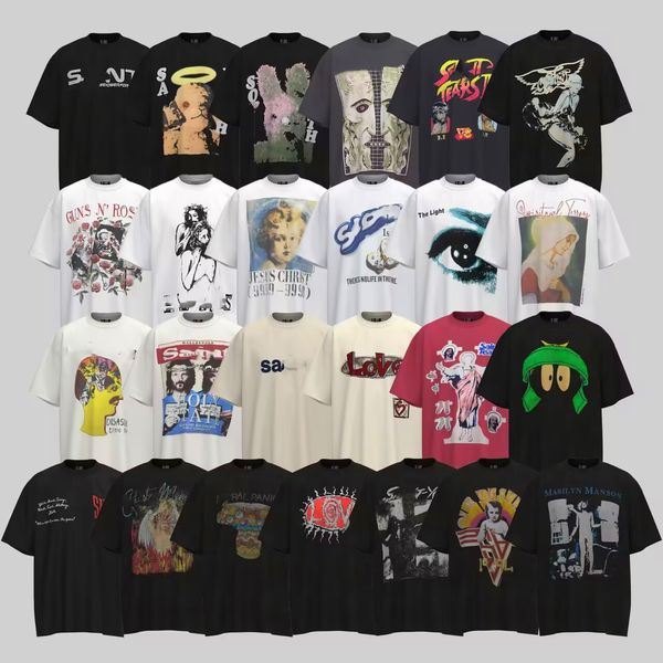 Vendita calda Abiti firmati vintage Uomo T-shirt invecchiato lavato Sciolto Oversize Schiuma Alfabeto Stampa Chiesa Croce Girocollo High Street Hip Hop Donna Ritratto T-shirt grafiche