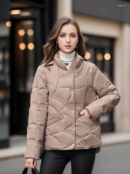 Mulheres Trench Coats Mulheres Algodão Acolchoado Jaqueta Moda Gola Manga Longa Leve Coreano Solto Casaco Senhoras Outerwear Casual