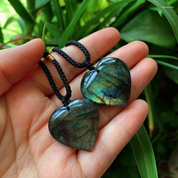 Colares Pingente Retro Coração Pedra Labradorite Colar Cura Energia Cristal Natural Cinza Moonstone Mineral Quartz Mulheres Amante