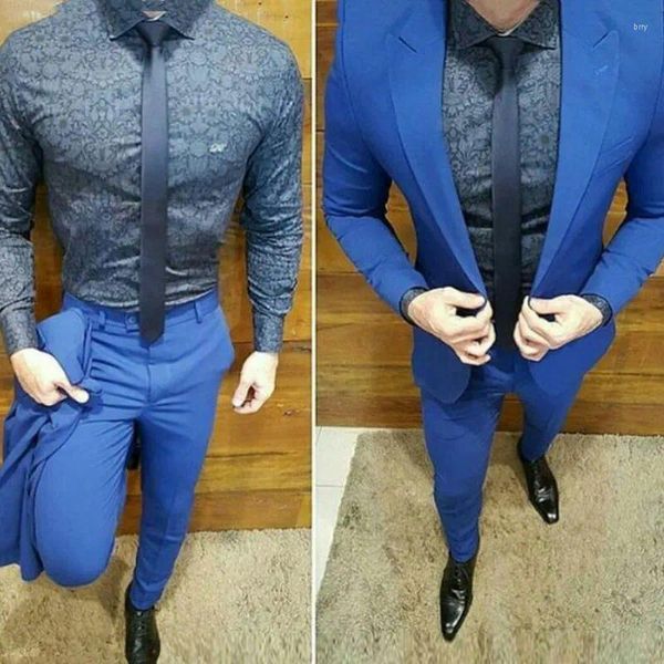 Мужские костюмы на заказ королевские синие мужские брюки жених свадебные смокинги для выпускного вечера пиджаки костюм Homme Slim Fit Terno Masculino 2 шт.