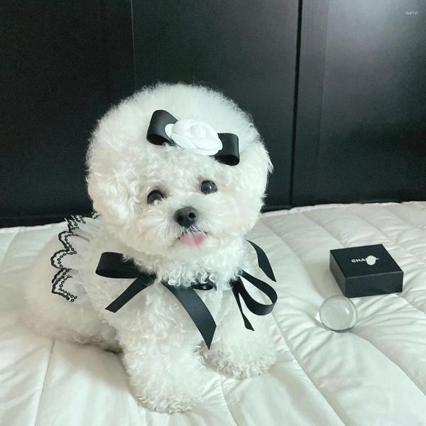 Hundebekleidung Ins Sommer Haustier Kleidung Elegantes Baumwollkleid Rock Atmungsaktiv für Sling Bow Brautkleider Senden Sie Haarnadel Kleine Hunde Mädchen