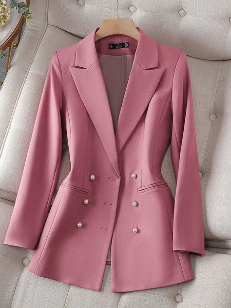 Abiti da donna Blazer Autunno Inverno Manica lunga Capispalla Blazer Donna Rosa Nero Beige Donna Triplo petto Solid Giacca da donna Cappotto da lavoro231023