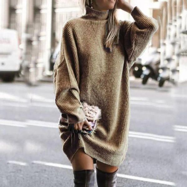 Повседневные платья, платье миди, толстый теплый эластичный женский зимний вязаный однотонный пуловер, вязаный свитер, морозостойкий