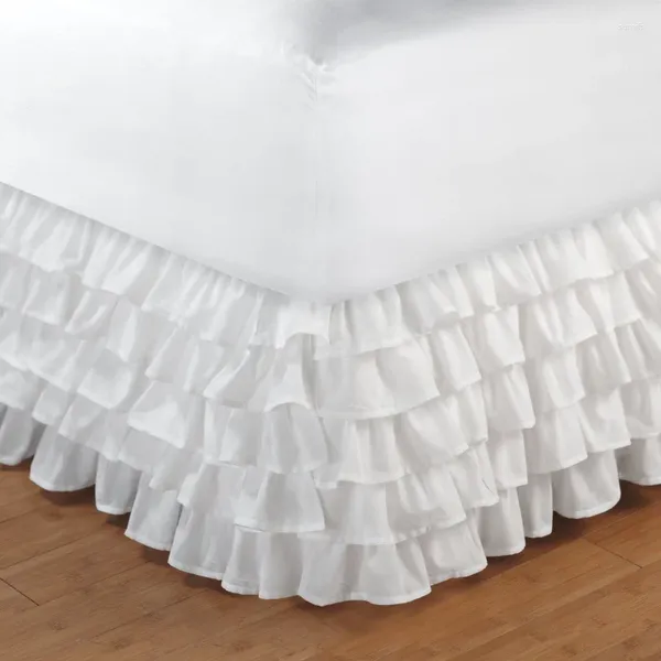 Saia de cama renda de folha de lótus de cinco camadas com pano de plataforma plissado colcha elástica capa protetora à prova de poeira