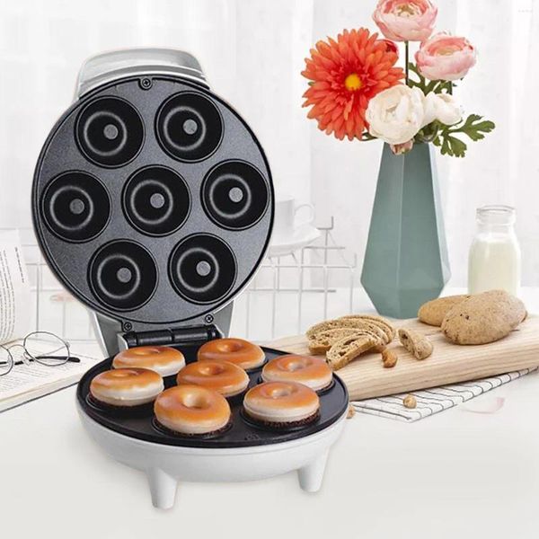 Fabricantes de pão donut maker fácil de limpar lanche com lembrete luz controle de temperatura sobremesas faz 7 donuts máquina de waffle para casa