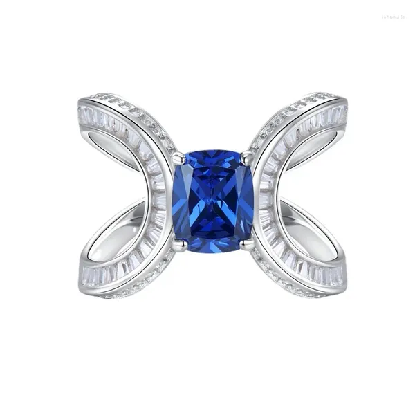 Anéis de cluster S925 Sterling Silver Tanzanian Blue Ring Mulheres 7/9 Fat Square Flor Corte Europeu e Americano Ins Estilo