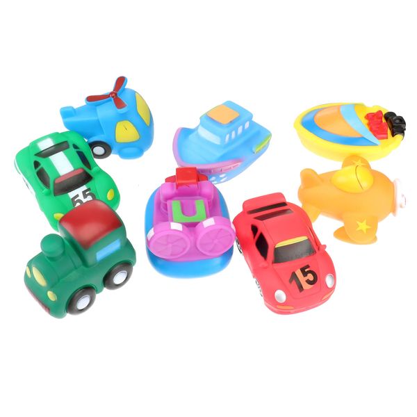 Brinquedos de banho para bebês, 8 veículos, brinquedos de banho, aeronave flutuante, modelo de trem, banheira de secagem rápida, berçário para crianças, estilo aleatório 231024